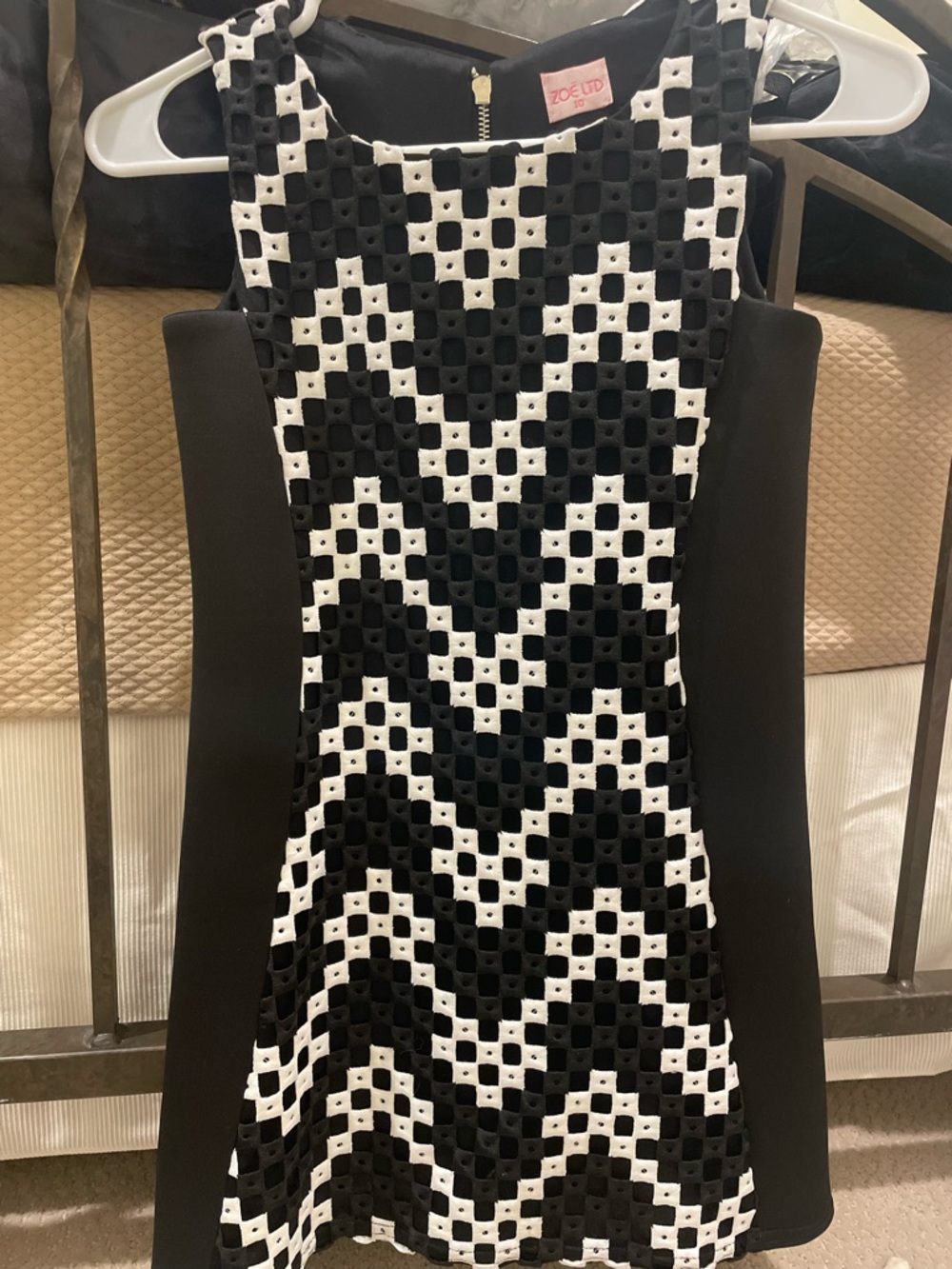 Zoe Ltd Black and White Textured Chevron Mini Dress